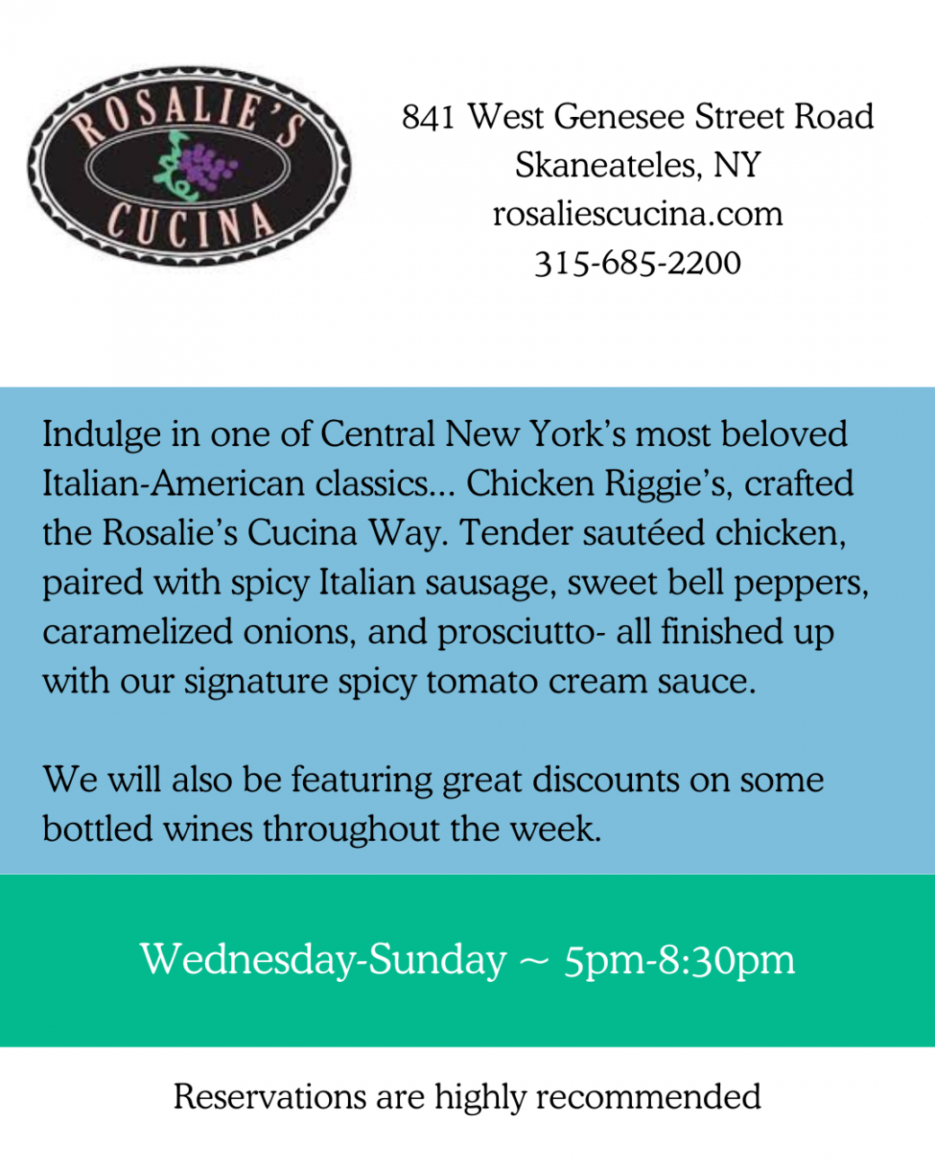 Rosalie's Cucina Dining Week Menu