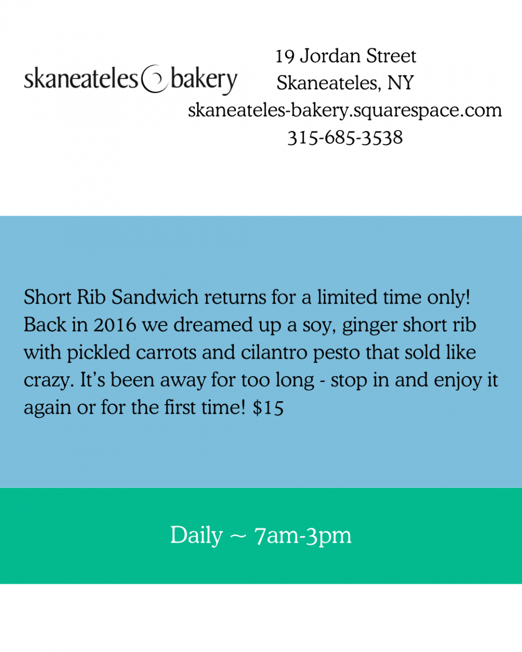 Skaneateles Bakery Dining Week Menu