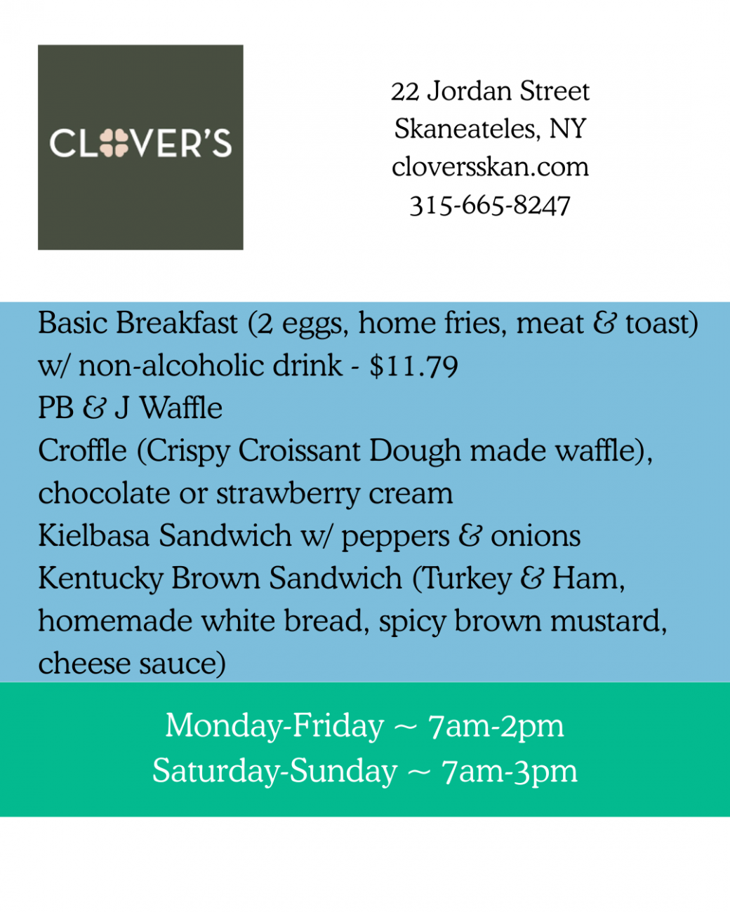 Clover's Dining Week Menu
