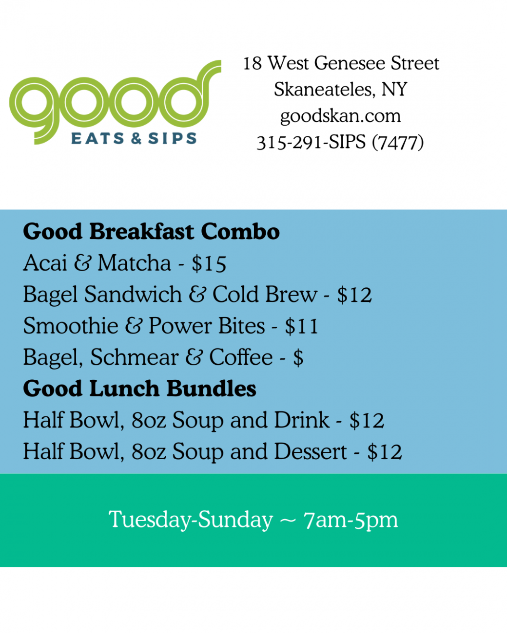 Good Eats & Sips Dining Week Menu