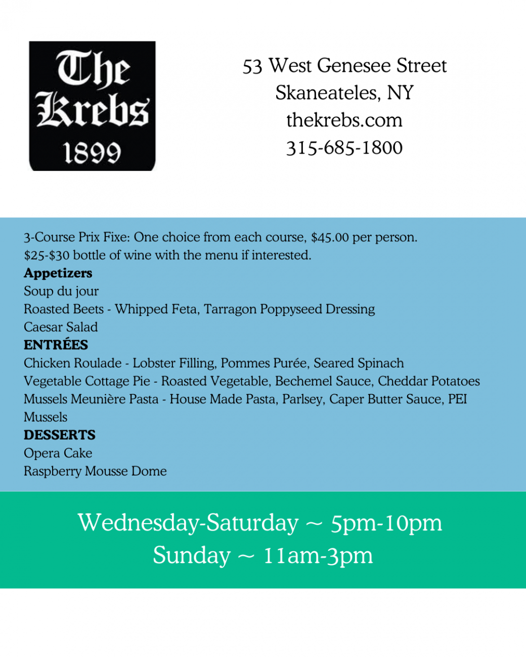 The Krebs Dining Week Menu