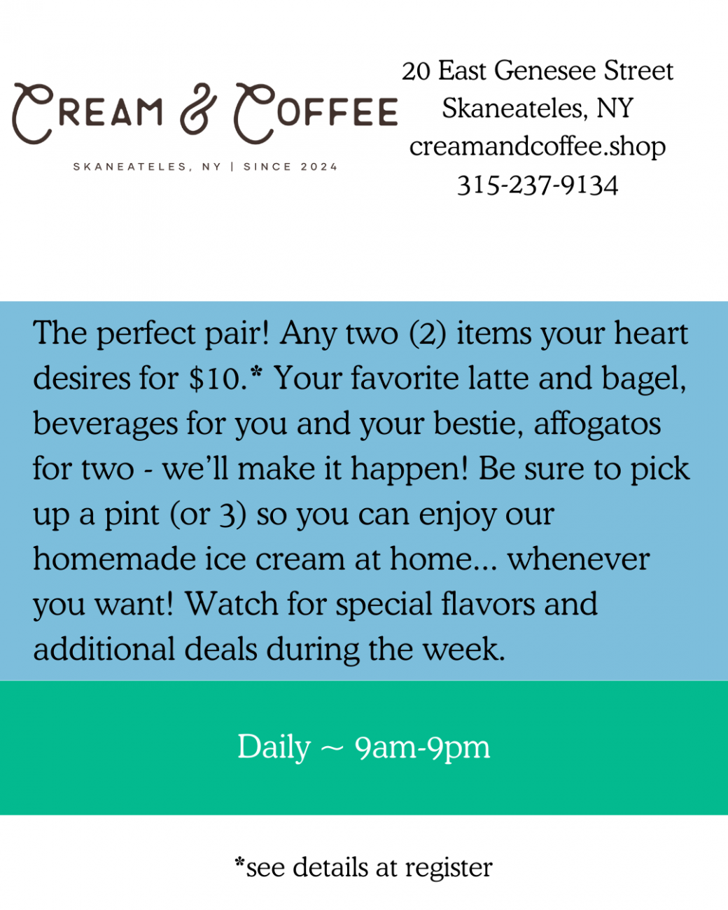 Cream & Coffee Dining Week Menu