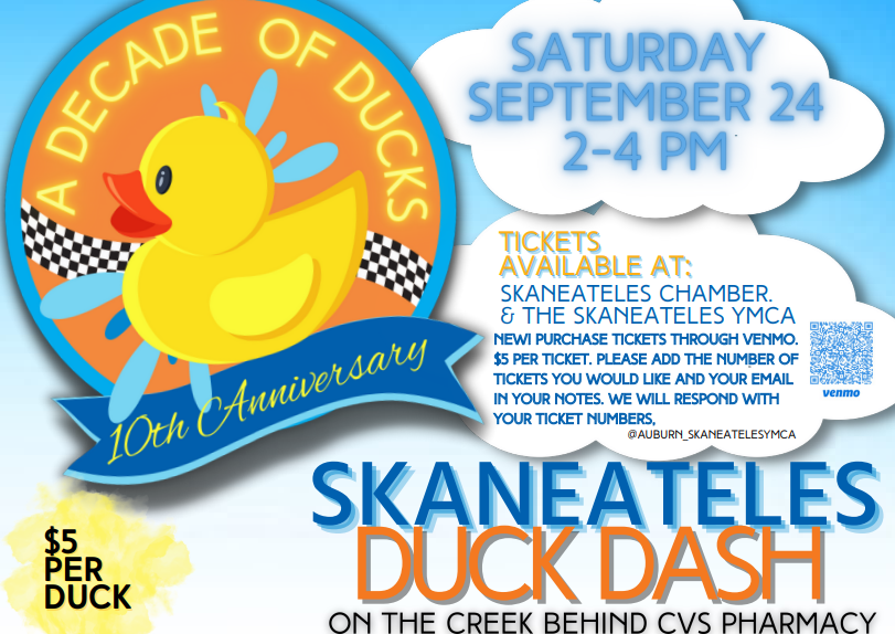 Poster for duck dash event with yellow duck and information on day and time of the event